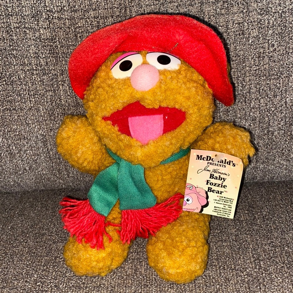 McDonald's Baby Fozzie Bear Plush - Yellow with Red Hat & Pink Nose